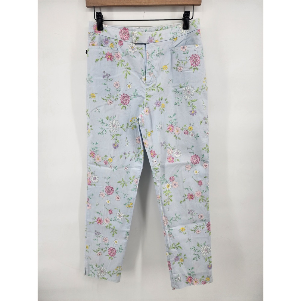 Ralph Lauren Floral Cotton Stretch Ankle Pants Blue Size 6 Cottagecore  Romantic